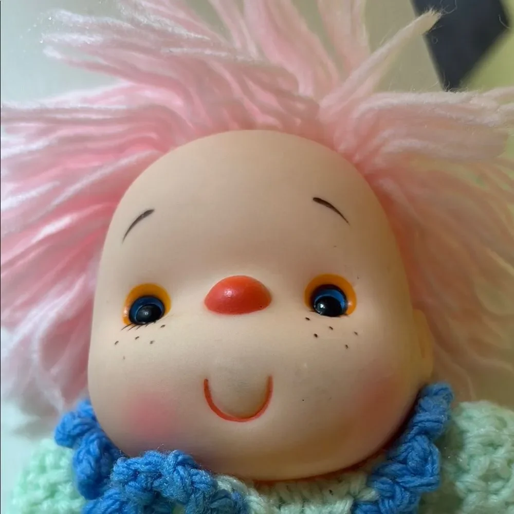 Vintage Adorable Pink and Blue Crochet Doll